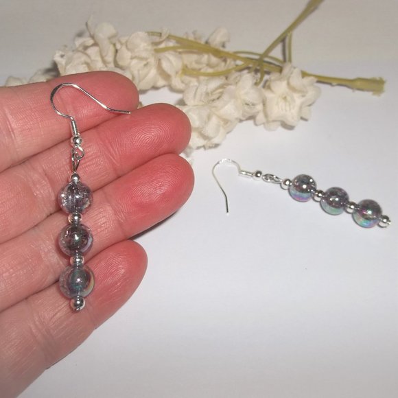 Silver & Purple AB Beaded Earrings Set NWT 6390 - Picture 6 of 8